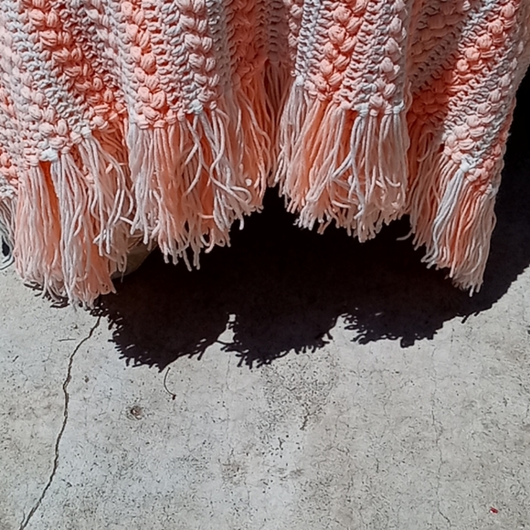 Afghan, twin size,home knit,white with peach, - Picture 2 of 3